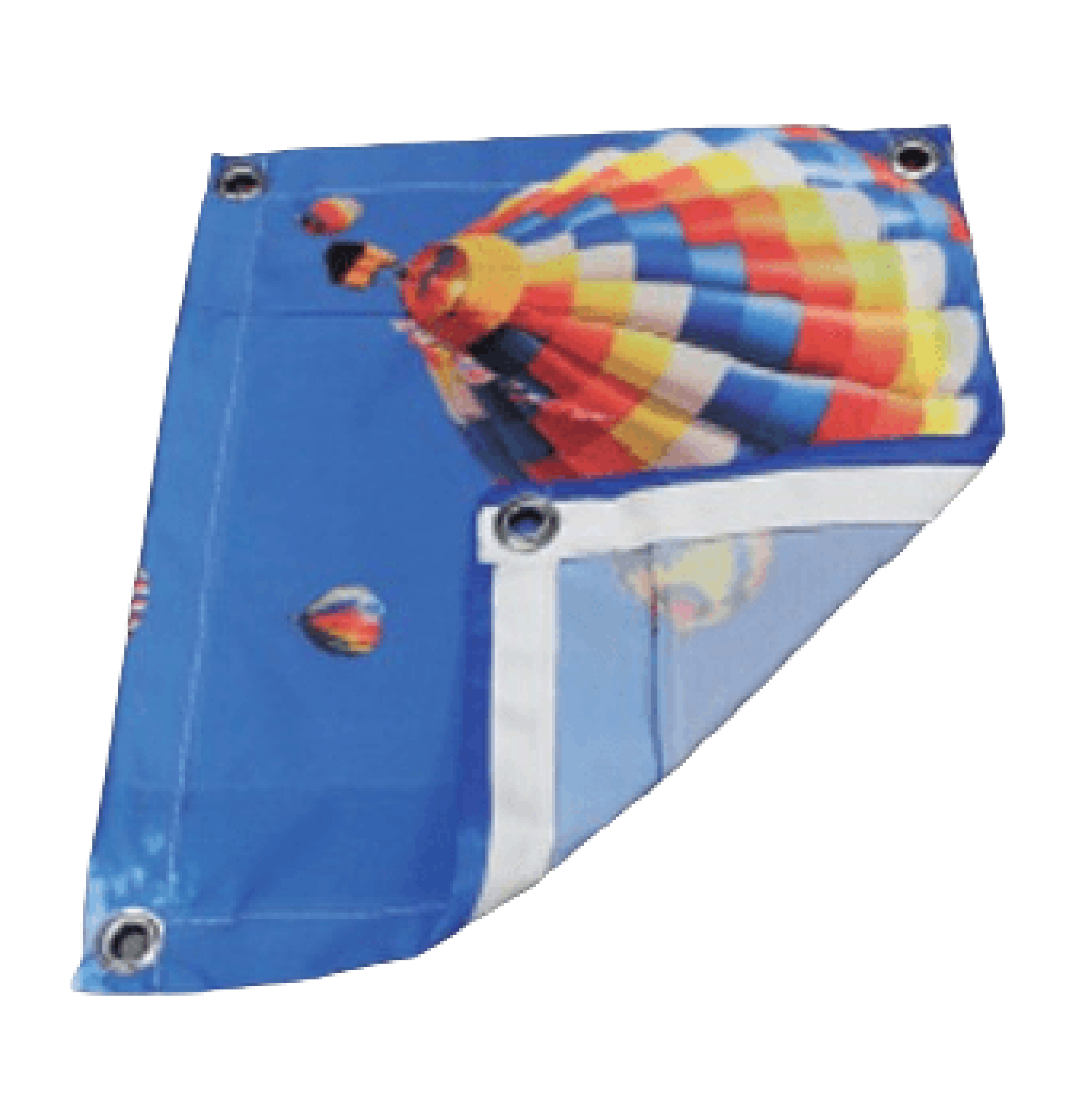 Flaga - taśma wzmacniająca + oczka  Krawędzie wykończone od wewnętrznej strony wzmacniającą taśmą poliestrową, co zwiększa trwałość i odporność na uszkodzenia. Wzdłuż taśmy istnieje możliwość nabicia oczek montażowych.